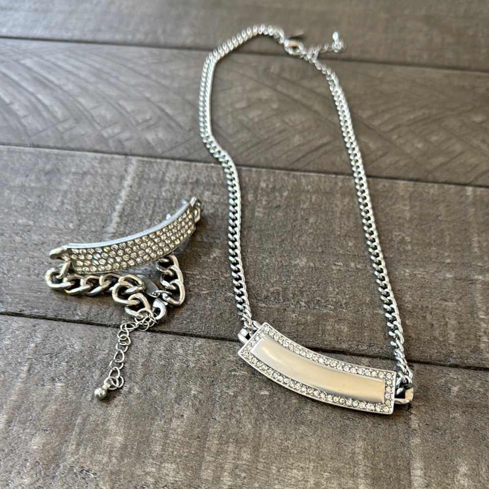 (2 for $10) New York & Company Silver Jewelry Set with Rhinestone Detailing